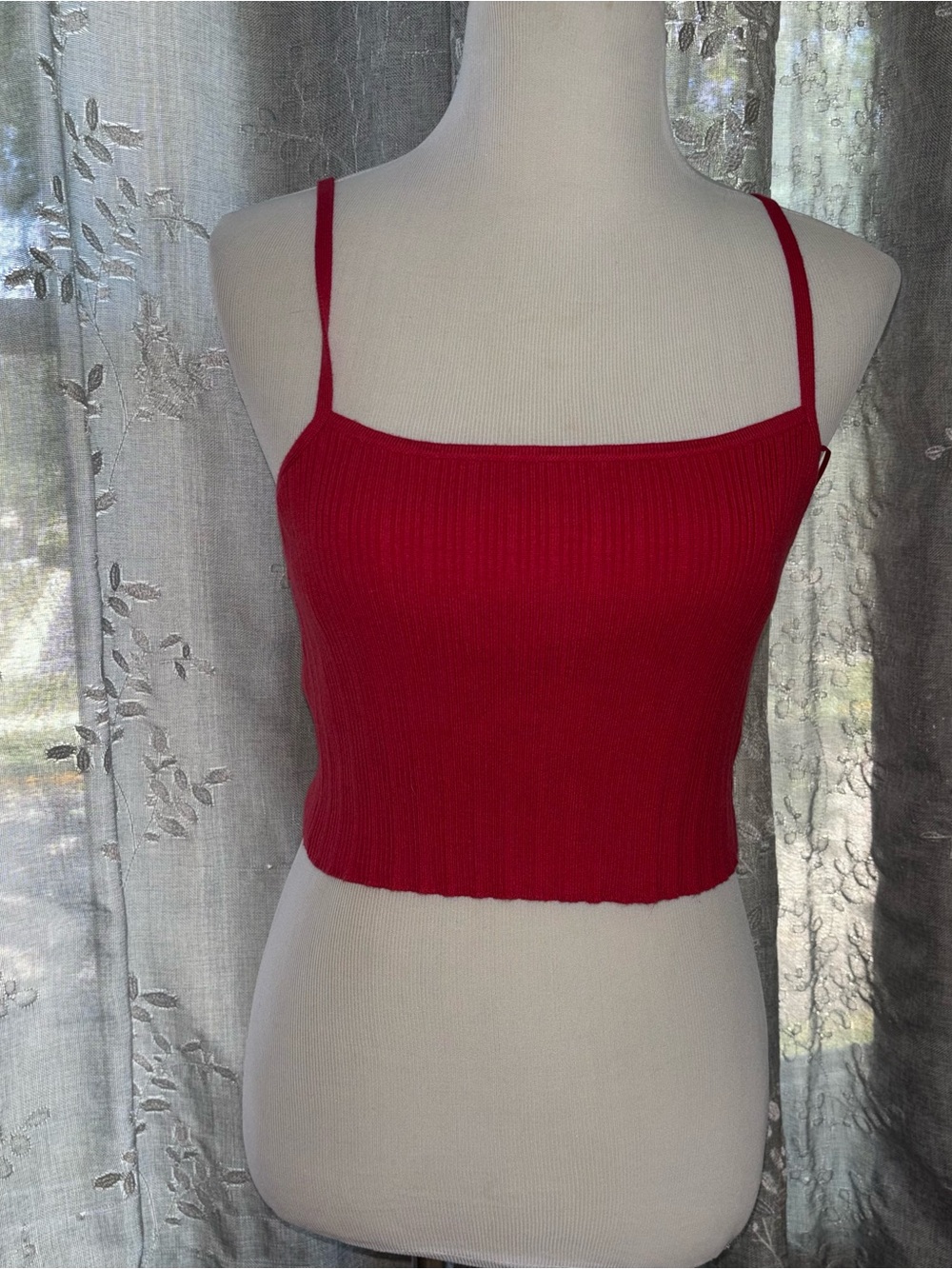 PacSun Red Ribbed Square-Neck Crop Tank
